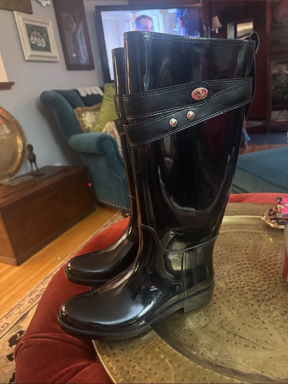 Coach Black Patent Rain Boots